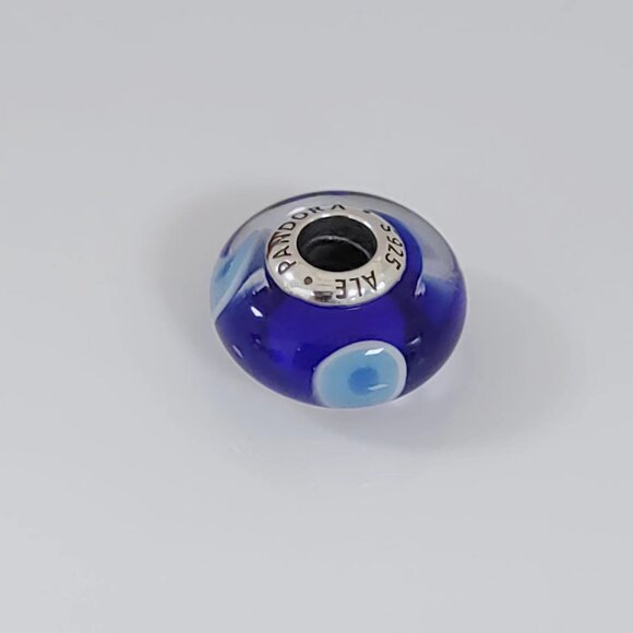 Pandora Evil Eye Protection Dark Blue Turquoise Murano Glass Bead Charm S925 ALE - Picture 2 of 3